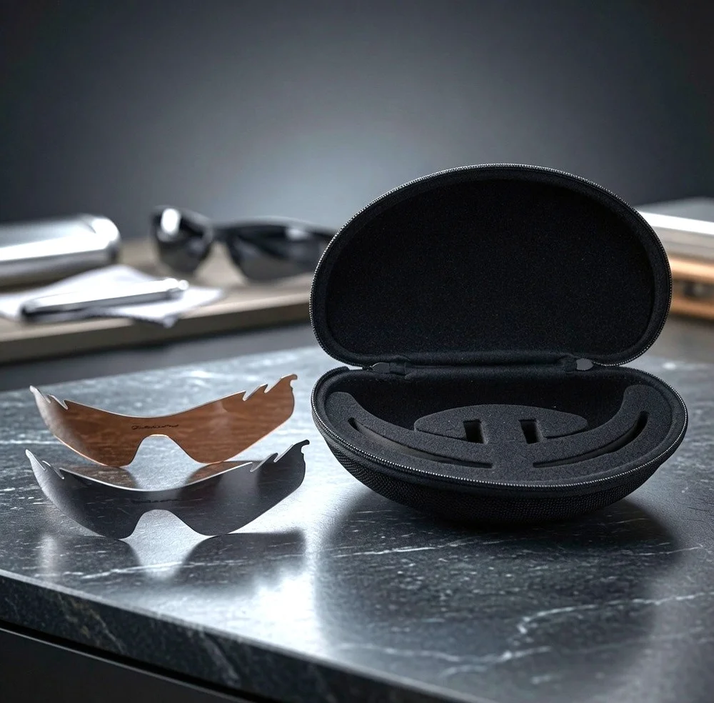 Oakley Replacement Lens Shields Brown Charcoal 2-Pair Set Hard Case Excellent